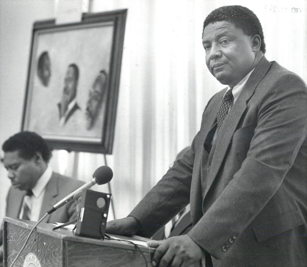 Nevada state Sen. Joe Neal addresses a 1985 gathering at UNLV in honor of the Rev. Martin Luth ...