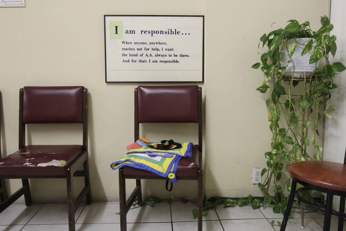 Chairs and a placard are shown at a youth Alcoholics Anonymous meeting in Las Vegas in 2012. (K ...