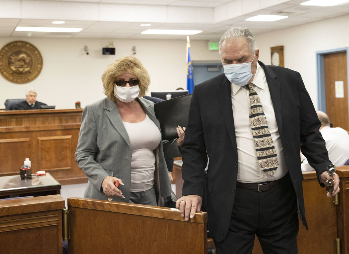 Patricia, left, and her husband Marcel Chappuis leave the Beatty Justice Court after their plea ...