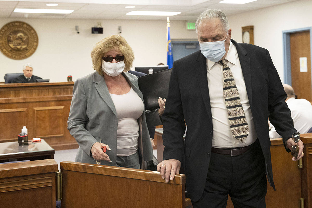 Patricia, left, and her husband Marcel Chappuis leave the Beatty Justice Court after their plea ...