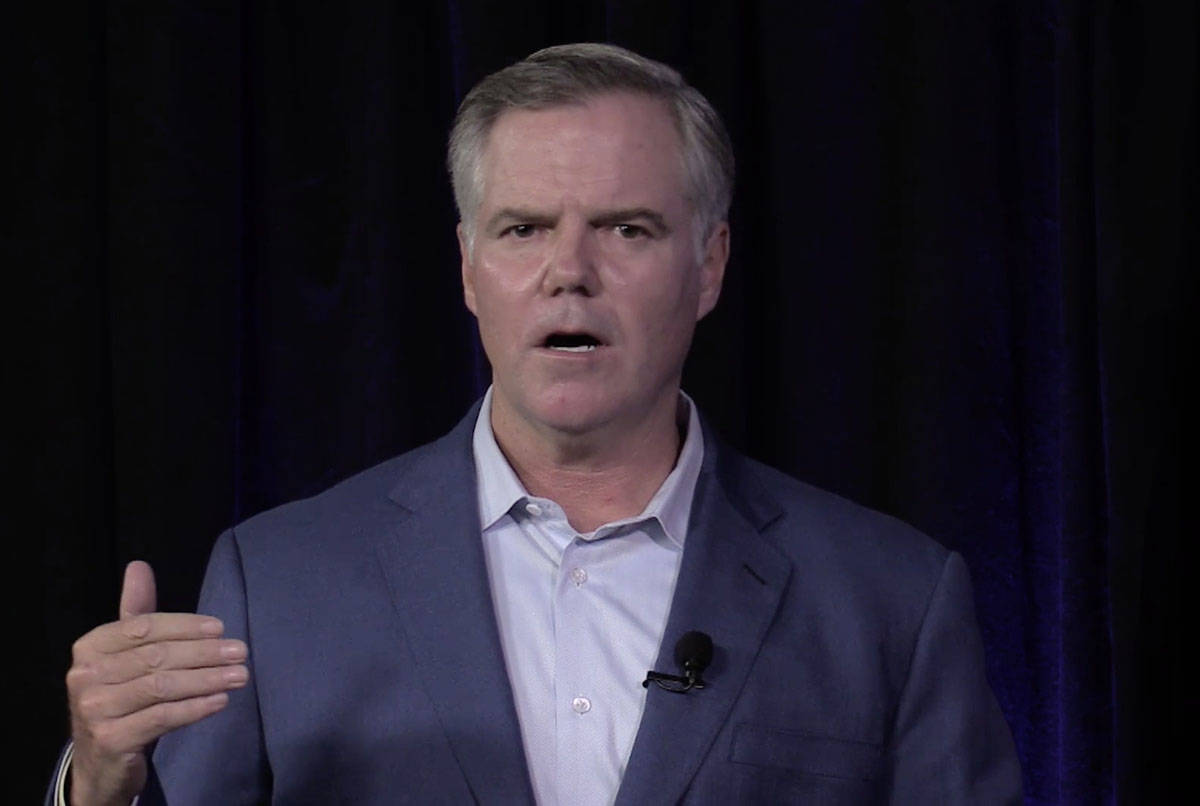 Jim Murren speaks during the Las Vegas Global Economic Alliance's virtual economic forecasting ...