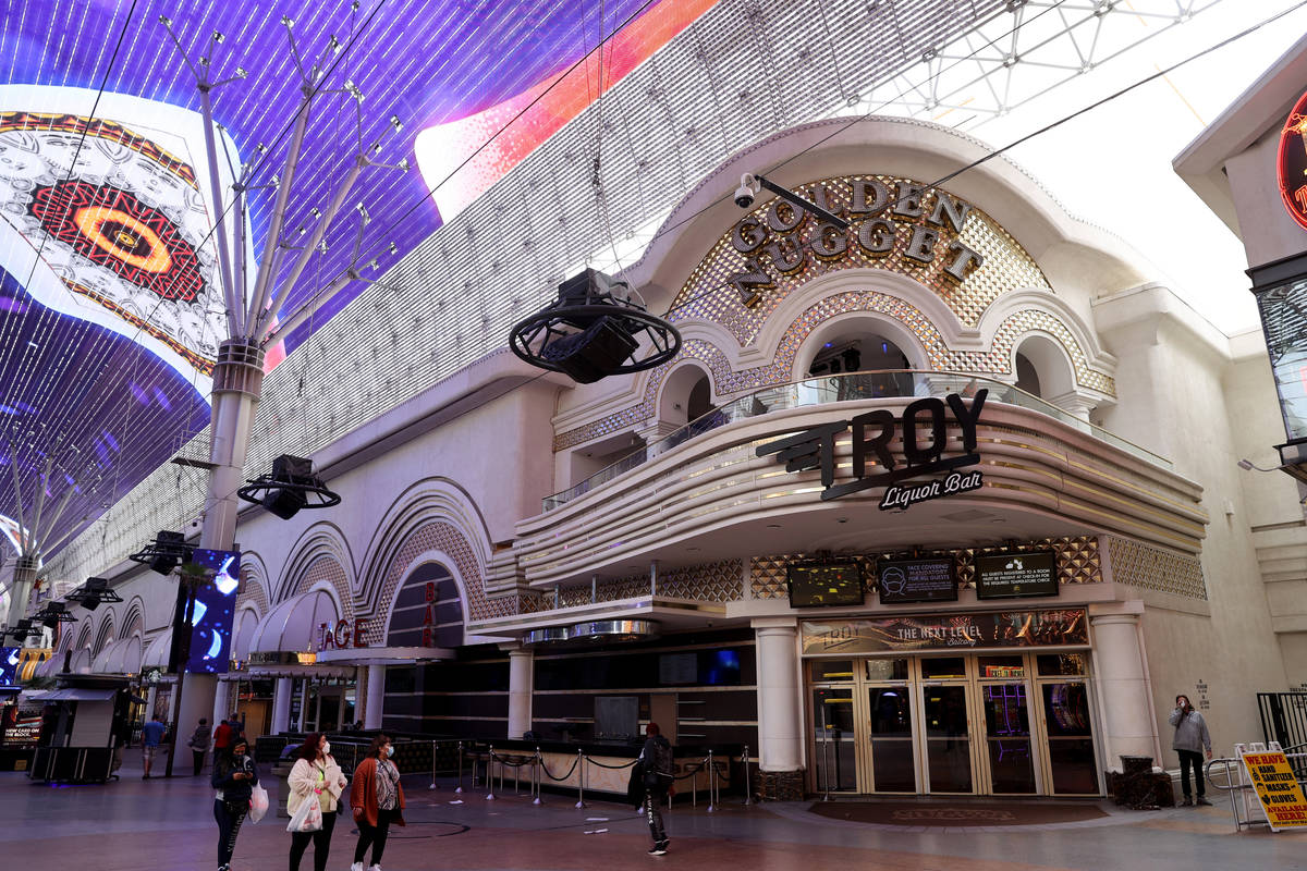 Golden Nugget in at the Fremont Street Experience in downtown Las Vegas Monday, Feb. 1, 2021. ( ...
