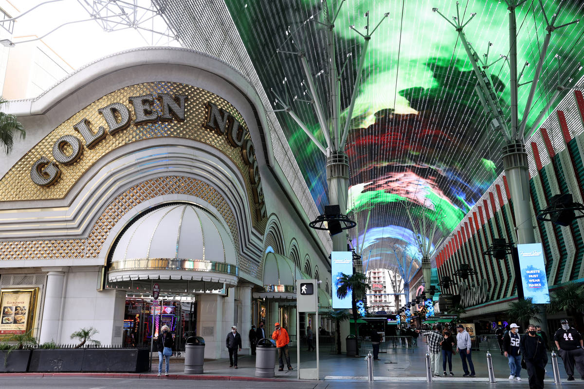 Golden Nugget in at the Fremont Street Experience in downtown Las Vegas Monday, Feb. 1, 2021. ( ...