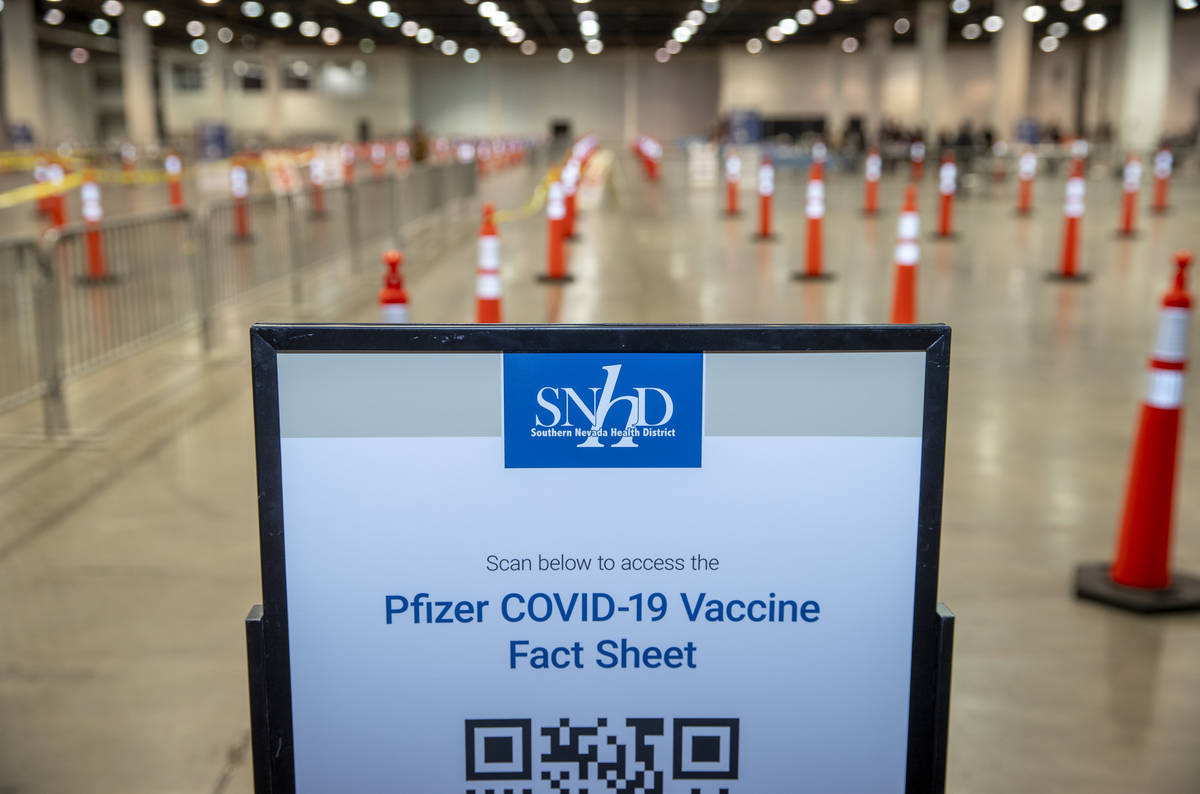 Entrance to the Southern Nevada Health District's COVID-19 Second Dose Clinic site within the L ...