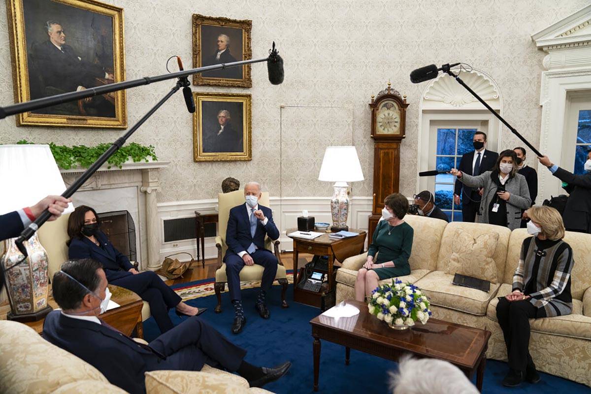 President Joe Biden and Vice President Kamala Harris meet with Republican lawmakers to discuss ...