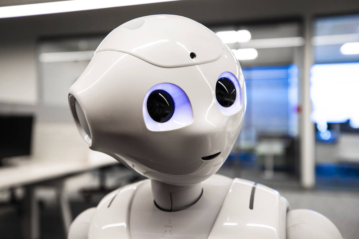 An advanced humanoid robot named "Pepper" at Black Fire Innovation on Thursday, Feb. 4, 2021, i ...