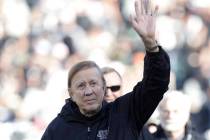 Former Oakland Raiders head coach Tom Flores waves during a ceremony honoring the 1983 Los Ange ...