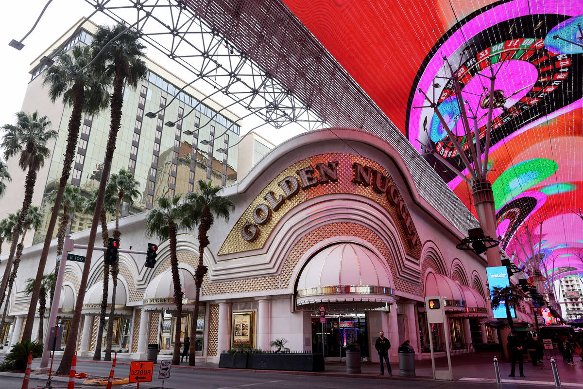 Golden Nugget in at the Fremont Street Experience in downtown Las Vegas Monday, Feb. 1, 2021. ( ...