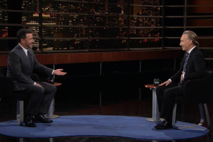Jimmy Kimmel and Bill Maher are shown in screen catch during the broadcast of HBO's "Real Time ...