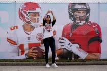 Kansas City Chiefs fan Tracey Brasabr takes a selfie in front of Raymond James Stadium ahead of ...