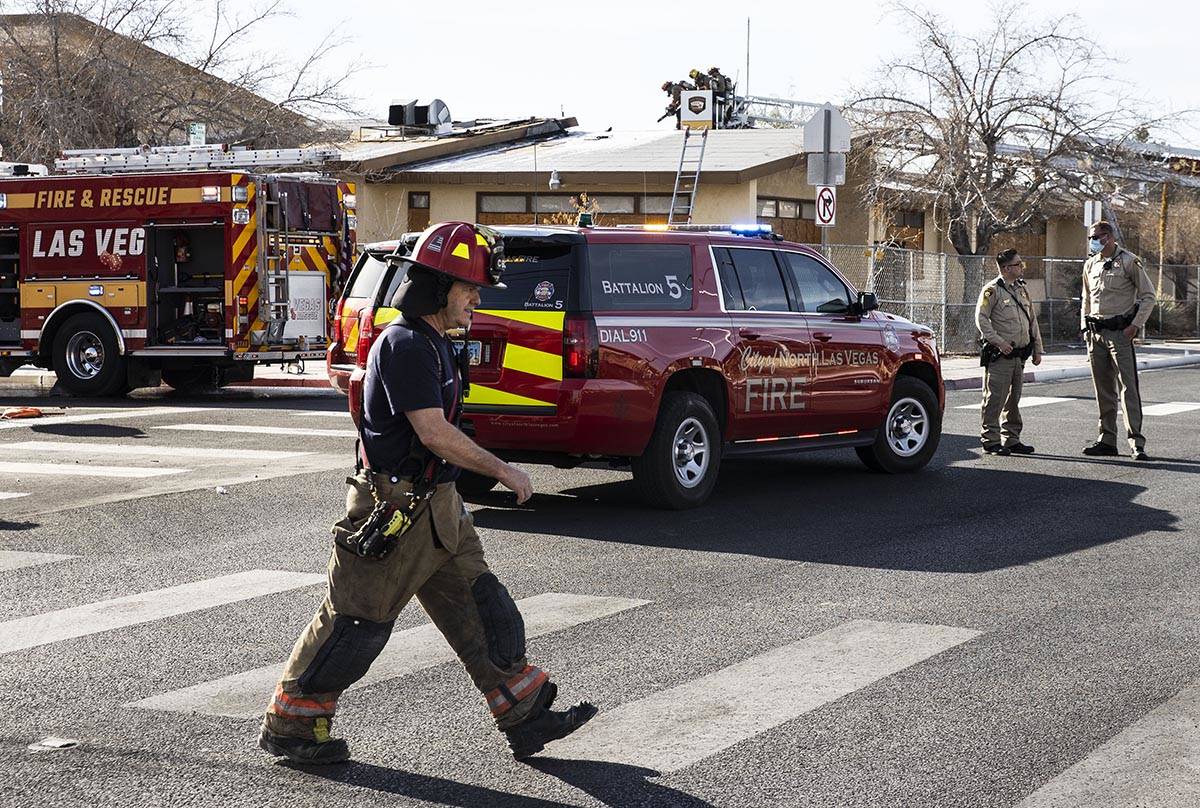 Las Vegas firefighters battle a two-alarm fire at the vacant St. Joseph’s Catholic School in ...