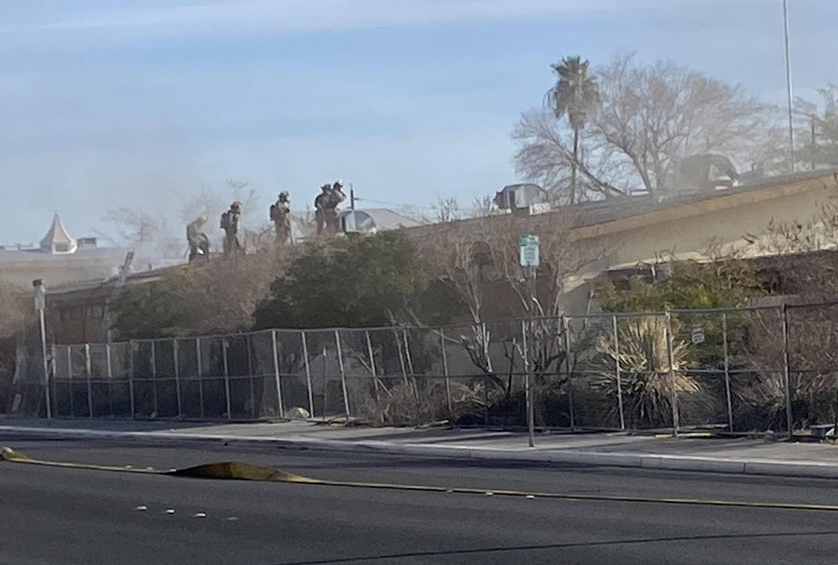 Las Vegas firefighters work to put out a blaze at the vacant St. Joseph’s Catholic School, 13 ...