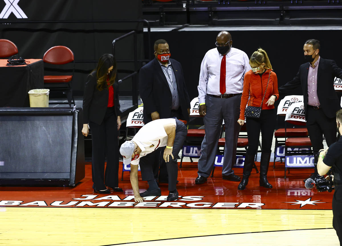 UNLV athletic director Desiree-Reed Francois, left, and UNLV president Keith Whitfield, second ...