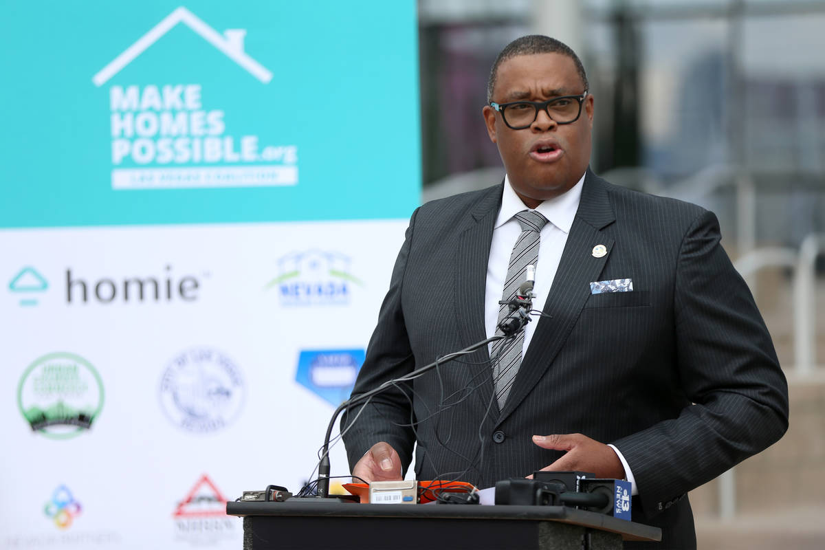 Las Vegas Councilman Cedric Crear speaks during a press conference to announce the formation of ...