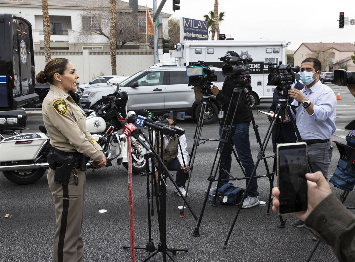 Metro Capt. Sasha Larkin addresses the media about a barricade situation at Milan apartment and ...