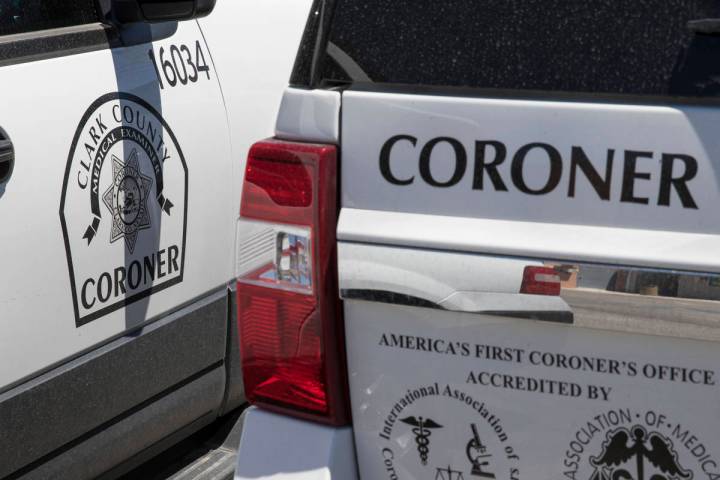 Clark County coroner vehicles parked at their headquarters at 1704 Pinto Lane in Las Vegas on M ...