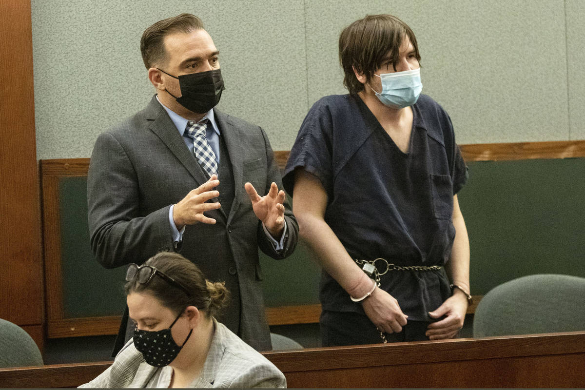 Brent Wilson, founding member of Panic! At the Disco, appears in court with his attorney Dustin ...