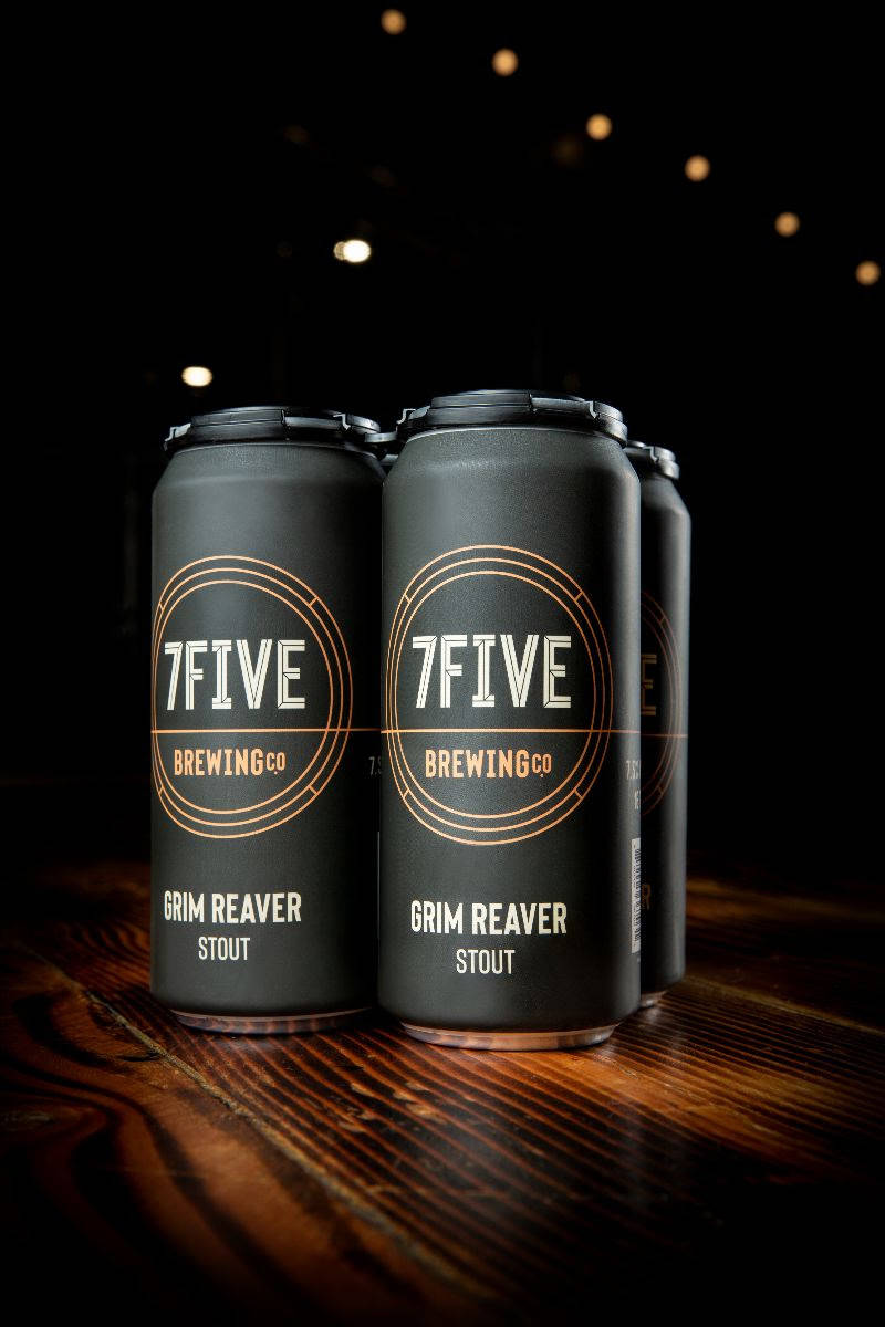 A four-pack of Grim Reaver imperial stout. (7Five Brewing Co.)