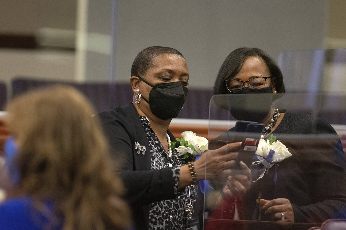 North Las Vegas Assemblywoman Daniele Monroe-Moreno, center, during the first day of the 81st s ...