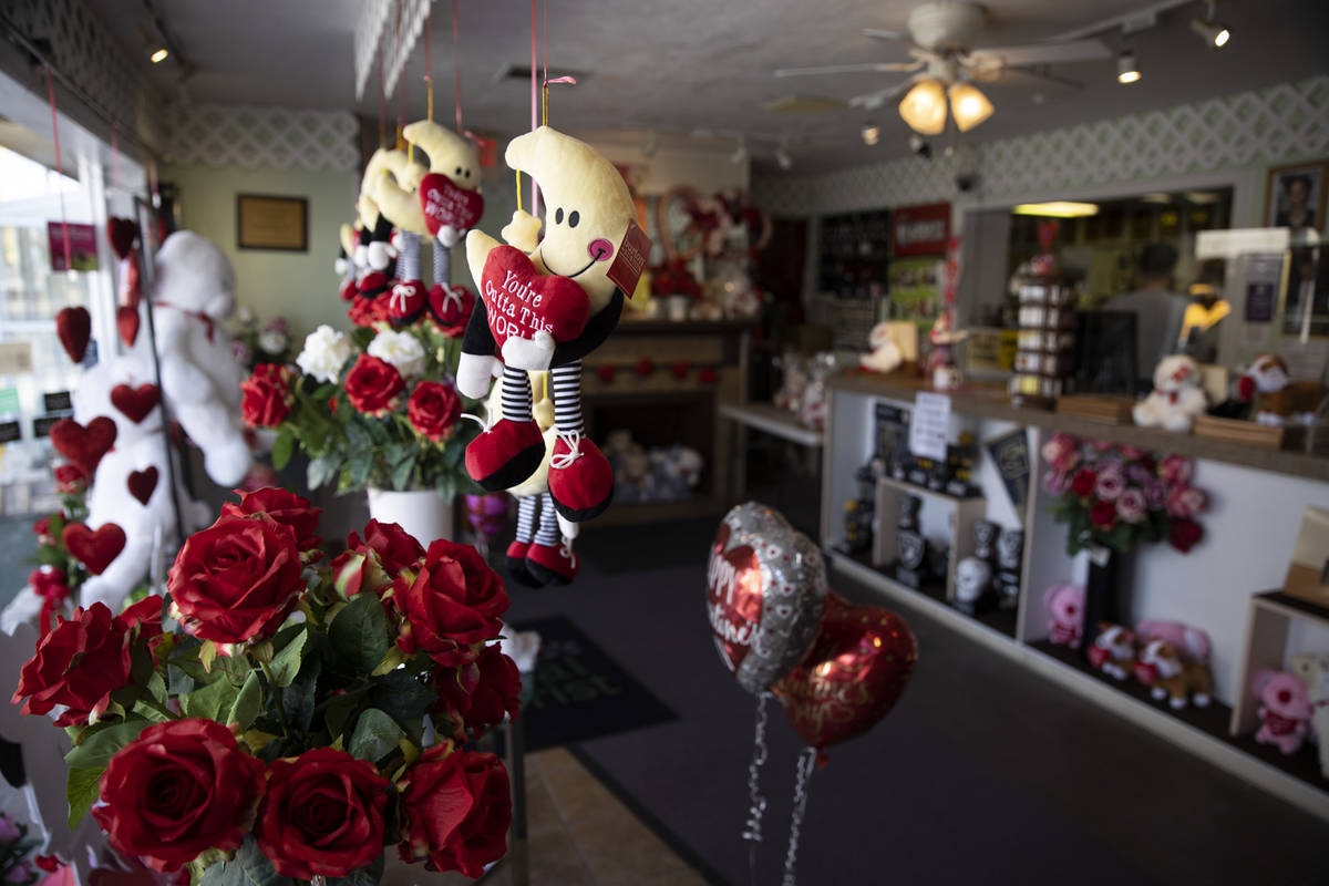 Valentine's Day gifts are displayed at DiBella Flowers & Gifts in Las Vegas, on Thursday, F ...