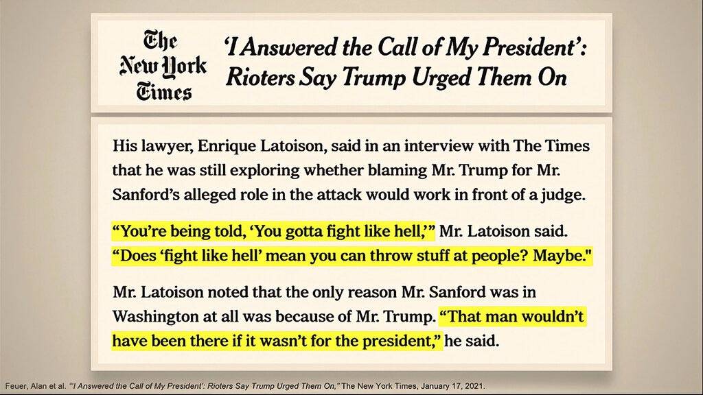In this image from video, a quote from news media reporting is displayed for senators as House ...