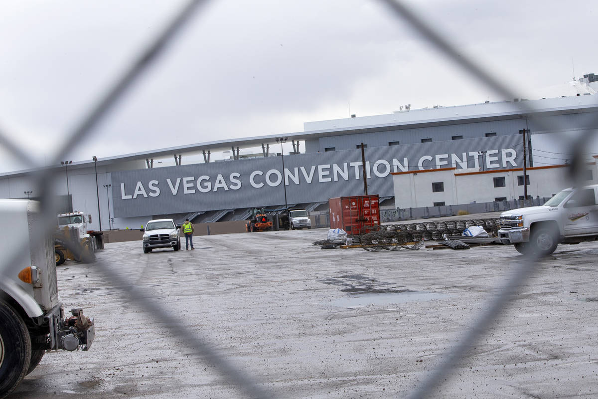 The Las Vegas Convention Center expansion is seen in the background of a vacant parcel on the n ...