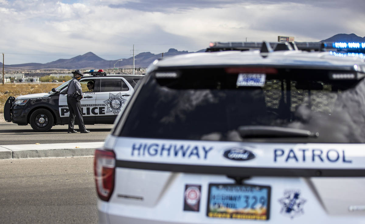 Nevada Highway Patrol investigate a suspected DUI crash that left 2 people dead at the intersec ...