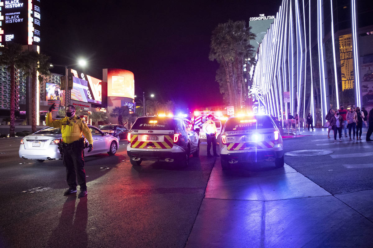 Emergency crews respond to a fire at The Cosmopolitan hotel-casino in Las Vegas, on Saturday, F ...