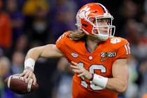 Clemson quarterback Trevor Lawrence passes against LSU during the second half of a NCAA College ...