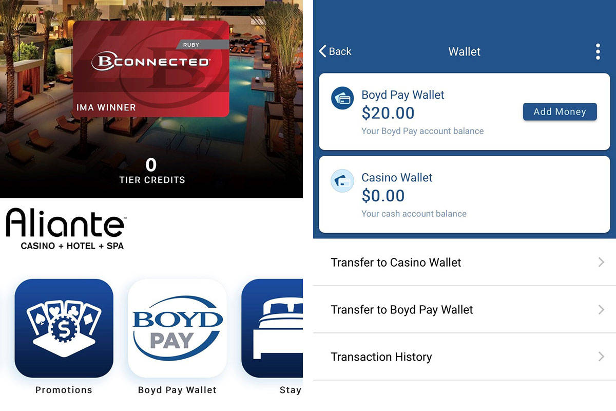 This screen shows how the the digital wallet is integrated into Boyd Gaming's B Connected Mobil ...