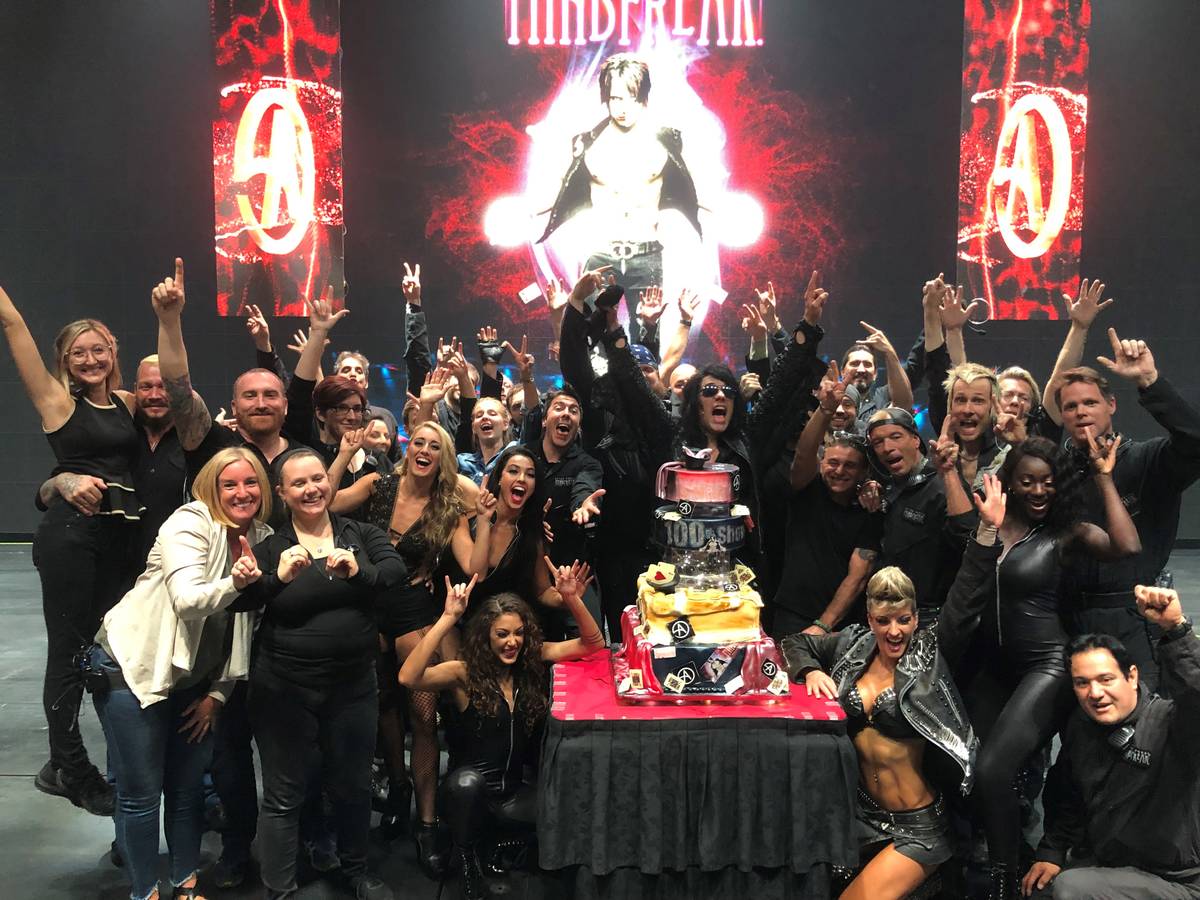 Criss Angel and his crew celebrate his 100th performance at Planet Hollywood on Friday, July 12 ...