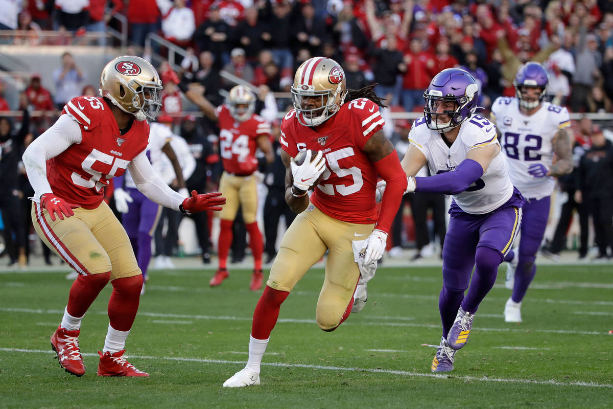 San Francisco 49ers cornerback Richard Sherman (25) runs in front of Minnesota Vikings wide rec ...