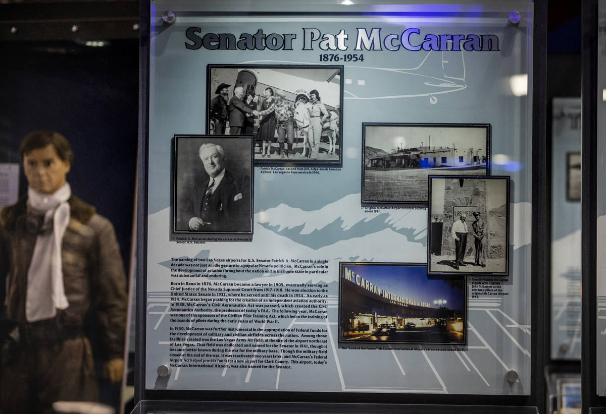 A tribute to Senator Pat McCarran hangs in the small museum in Terminal 1 at McCarran Internati ...