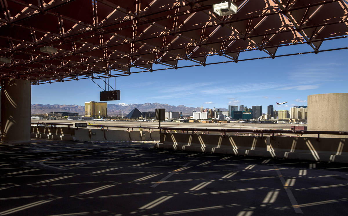 A plane takes off at McCarran International Airport which the Clark County Commission voted una ...