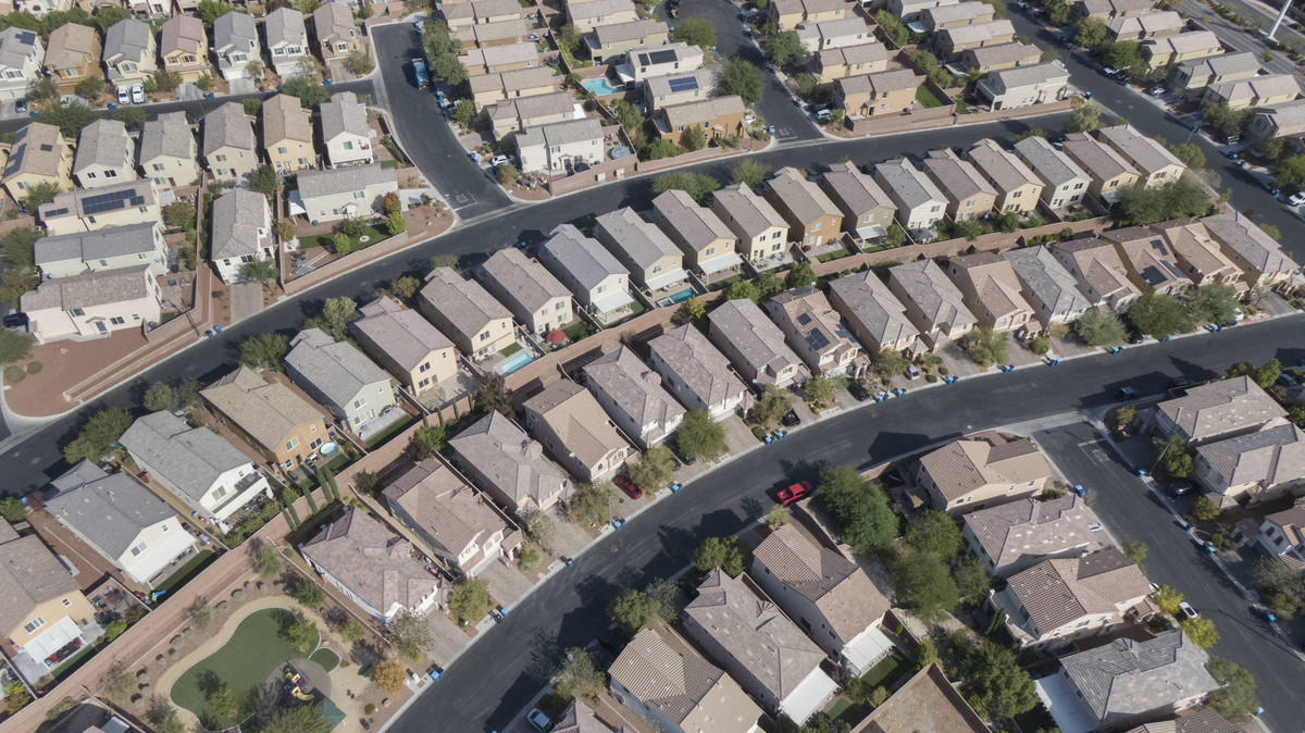 An aerial view of housing developments near Farm Road and Shaumber Road in Las Vegas on Monday, ...