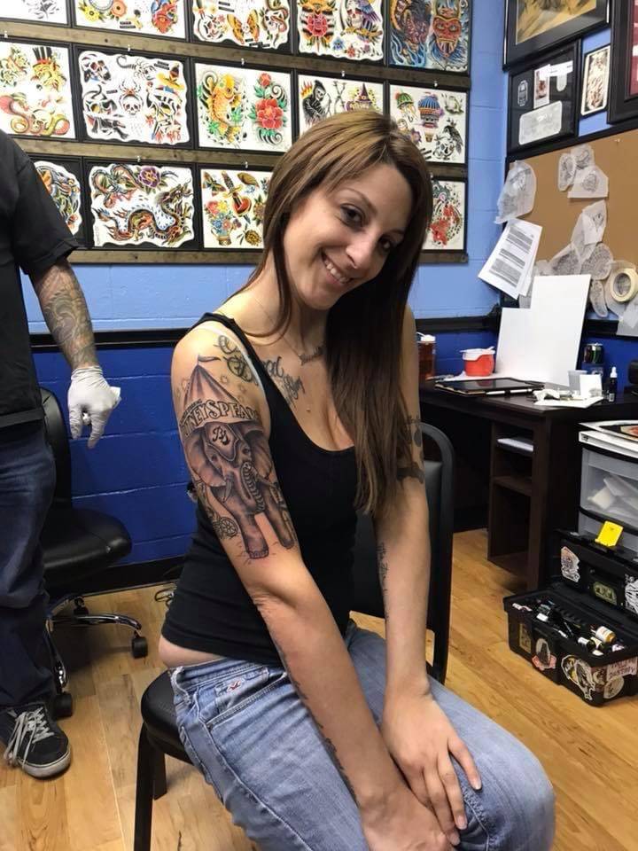 Jessica Johns shows off one of her 30-something Britney Spears tattoos. (Jessica Johns)