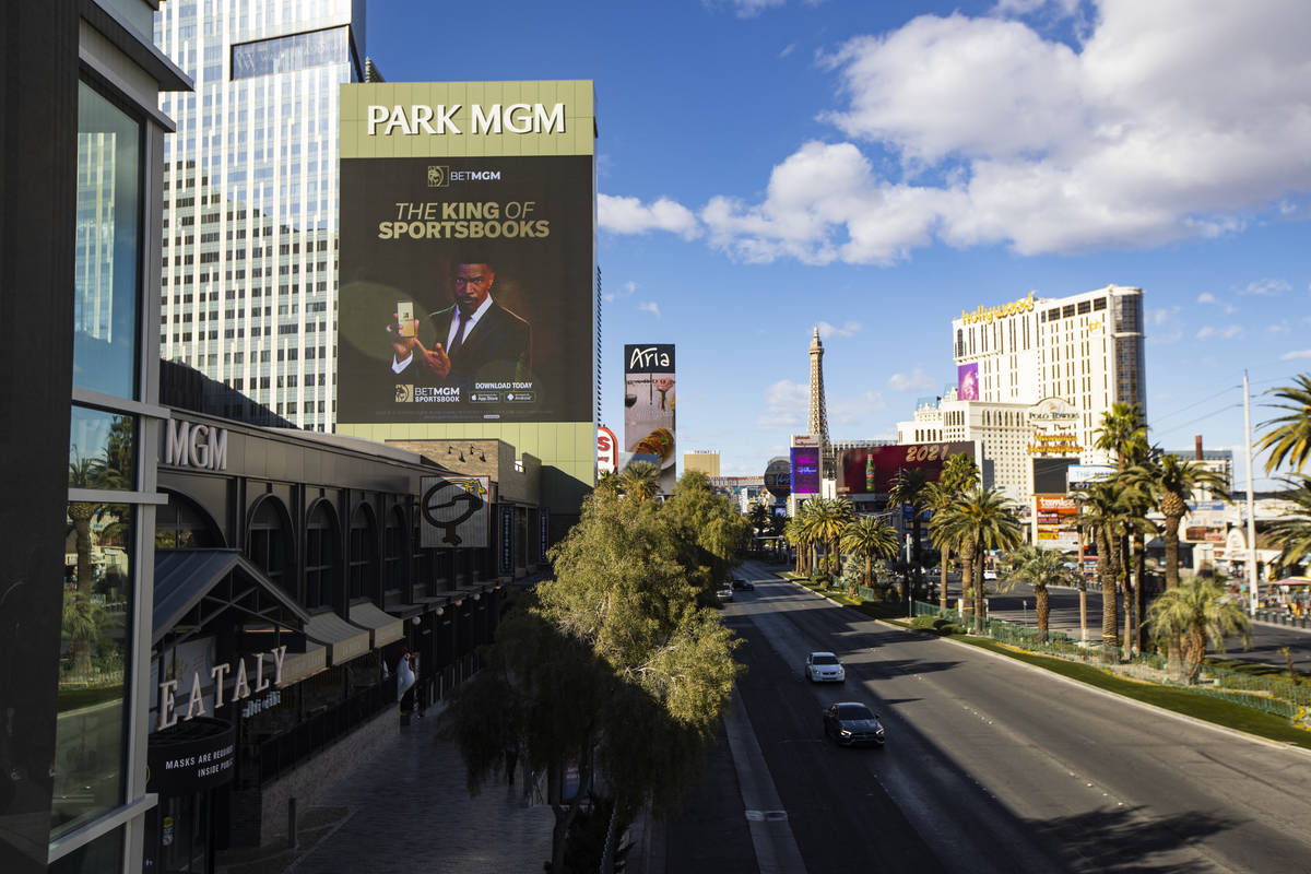 An exterior view of Park MGM in Las Vegas on Wednesday, Feb. 17, 2021. (Chase Stevens/Las Vegas ...