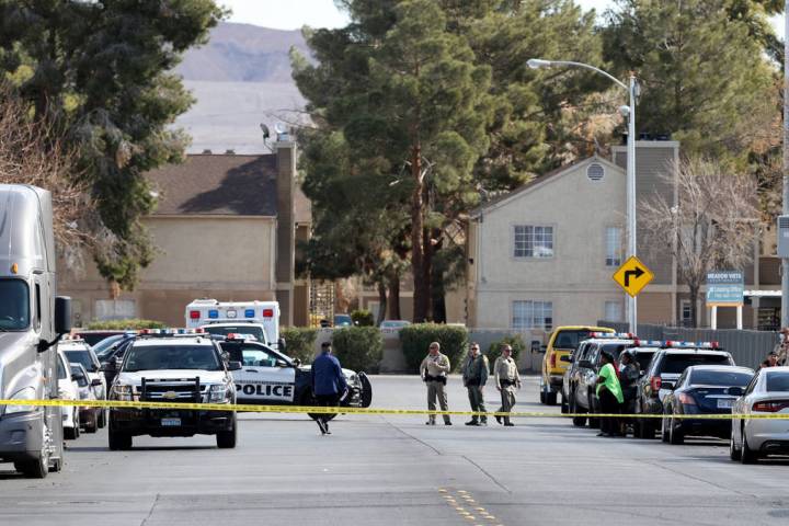 Las Vegas police investigate a domestic barricade situation in an apartment on the 4500 block o ...