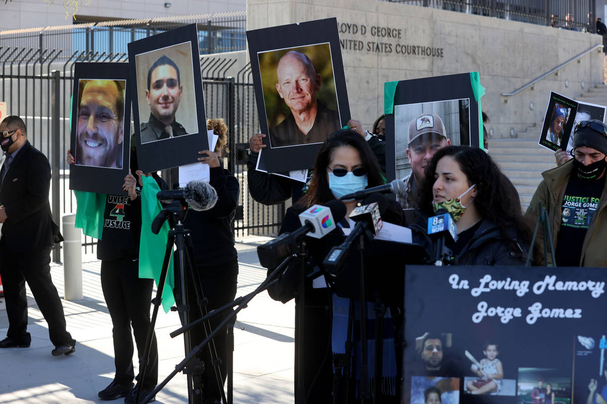 Jazmin Gomez, right, sister of Jorge Gomez, a Black Lives Matter protester who was shot and kil ...