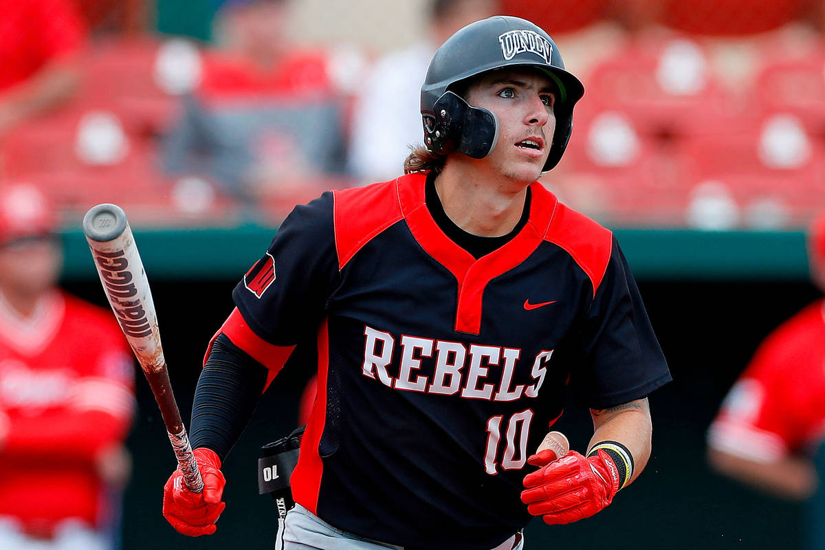 FILE - In this Sunday, May 5, 2019, file photo, UNLV's Bryson Stott (10) watches the ball durin ...