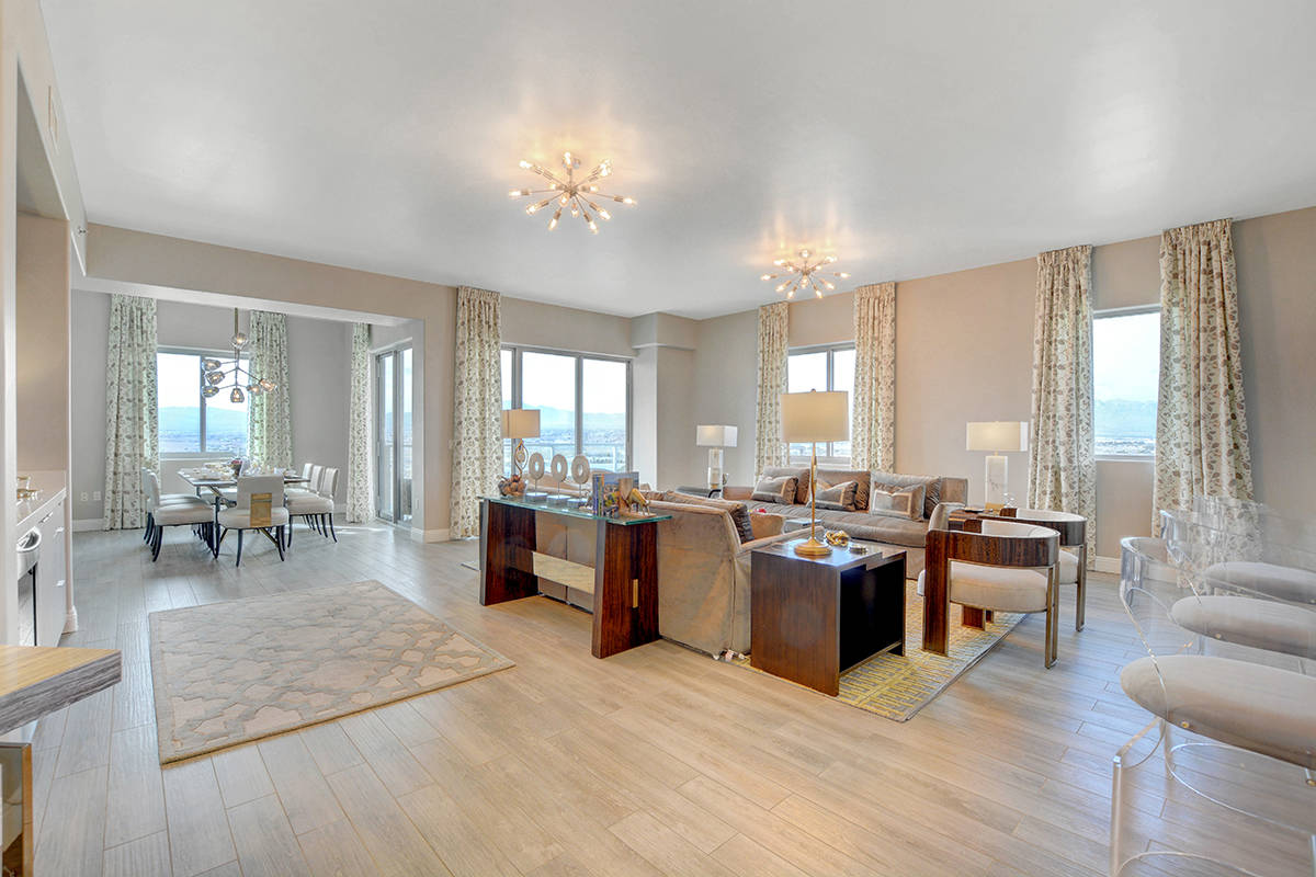 One Las Vegas offers a 20th-floor penthouse, Residence No. 2022, for $1,299,900. It measures 2, ...