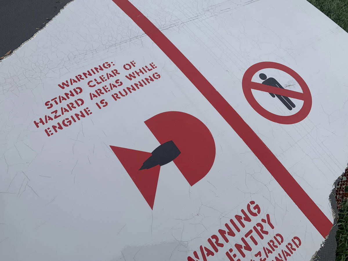 In this photo provided by the Broomfield Police Department on Twitter, a piece of debris from a ...