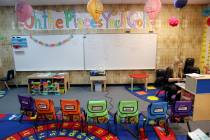 Teacher Adonna Miller prepare the special needs classroom at McDoniel Elementary School in Hend ...
