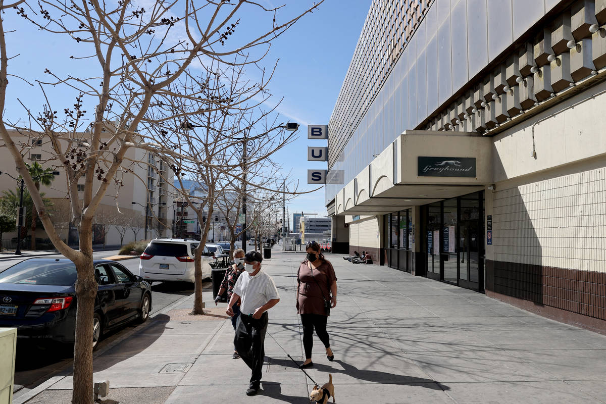 Greyhound bus terminal on Main Street in downtown Las Vegas on its final day of operation Tuesd ...