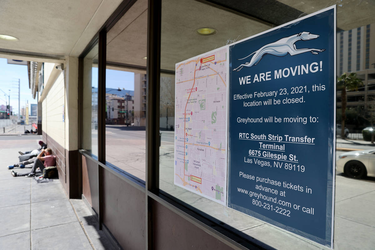 Greyhound bus terminal on Main Street in downtown Las Vegas on its final day of operation Tuesd ...