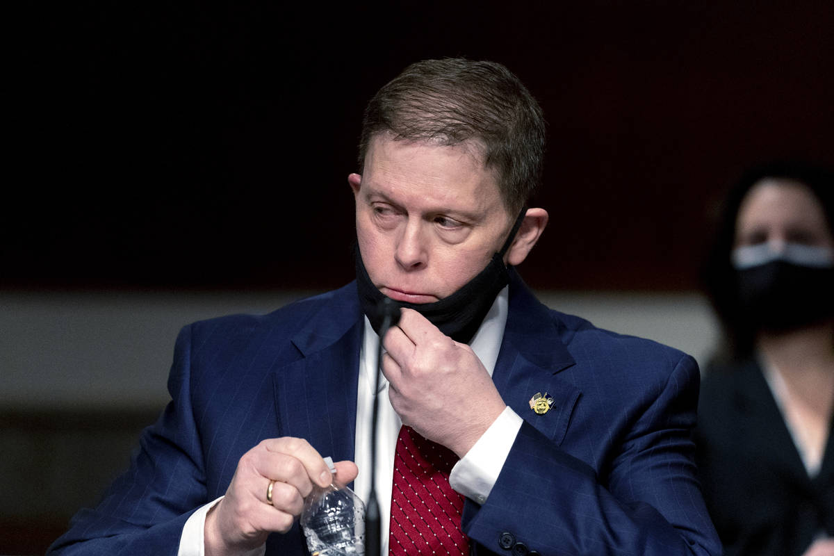 Former U.S. Capitol Police Chief Steven Sund arrives to testify before a Senate Homeland Securi ...