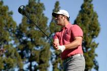 Jon Rahm tees off on the second hole during the final round of the Genesis Invitational golf to ...