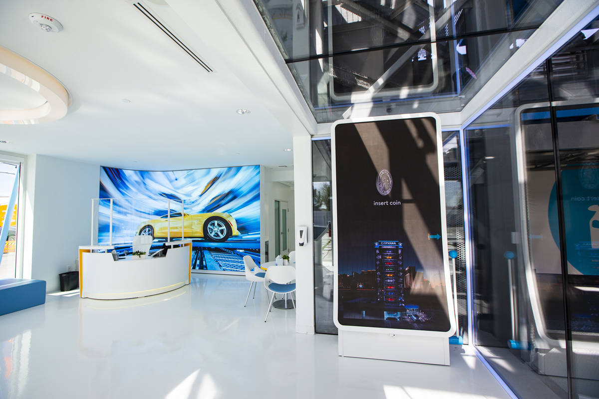 An interior view at Carvana, a fully-automated, coin-operated car vending machine, in Las Vegas ...