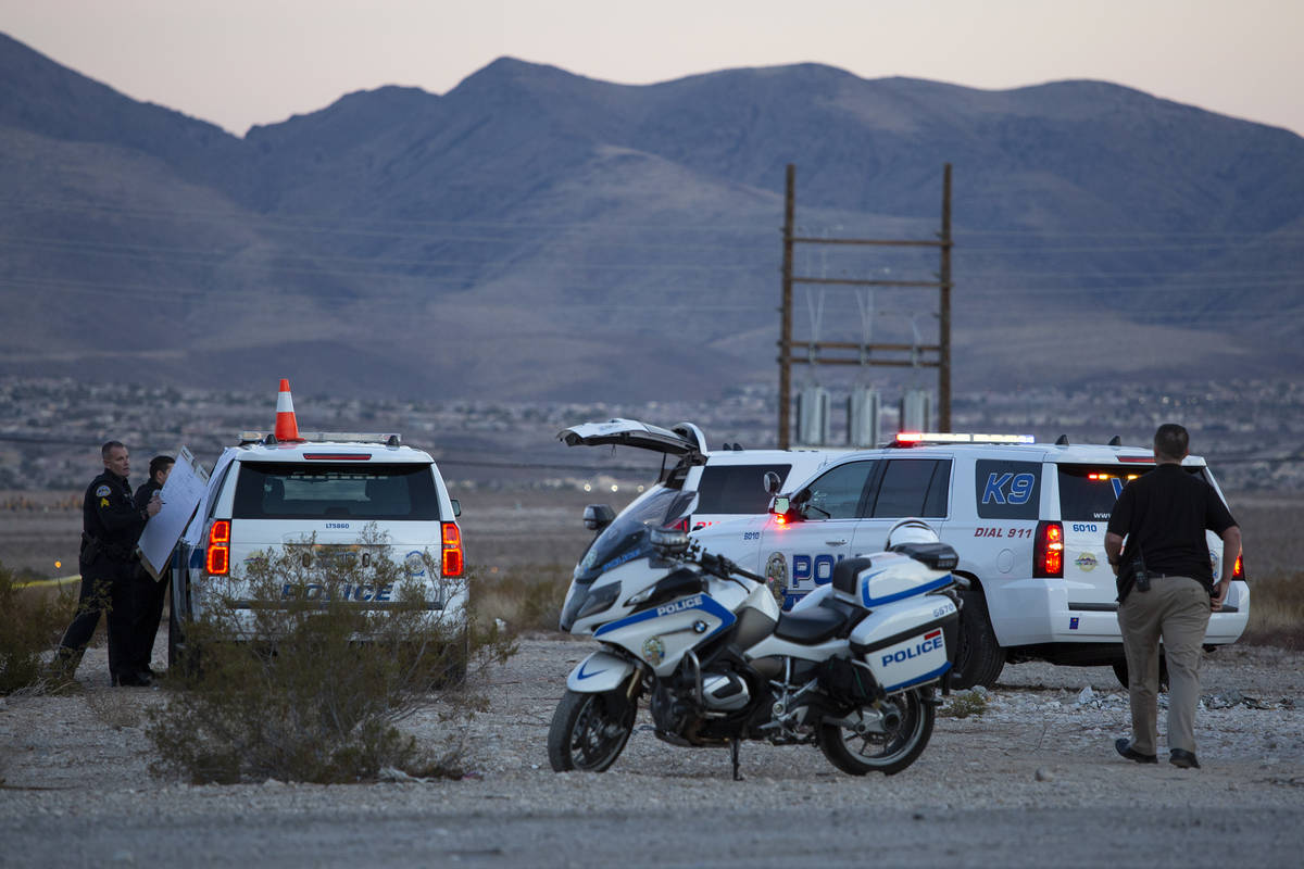 Henderson police investigate the scene of a fatal attempted car jacking on Tuesday, Feb. 23, 20 ...