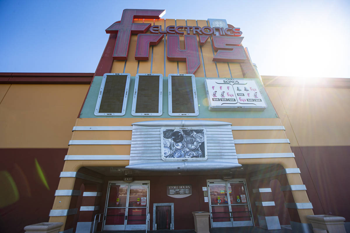 An exterior view of Fry's Electronics at Town Square in Las Vegas on Wednesday, Feb. 24, 2021. ...